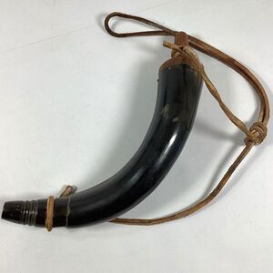 Powder Horn Leather Strap Cabin Decor 11" No Stopper